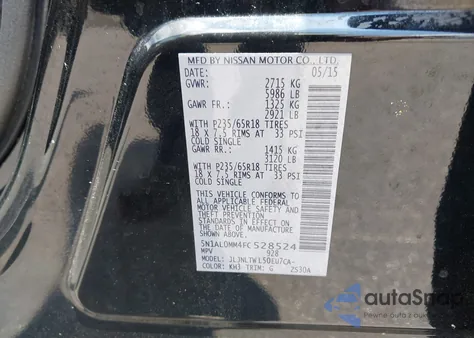 2015 Infiniti Qx60 from USA, damaged, VIN 5N1AL0MM4FC528524